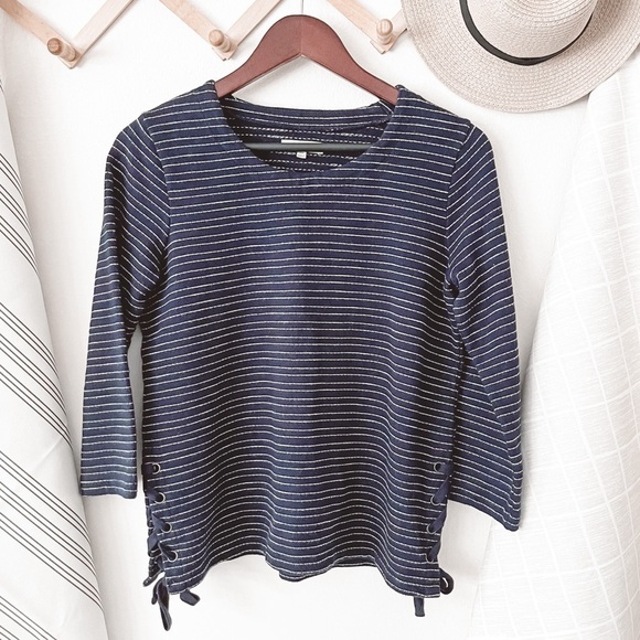 Madewell Navy Striped Side-Lace Top - Picture 2 of 4